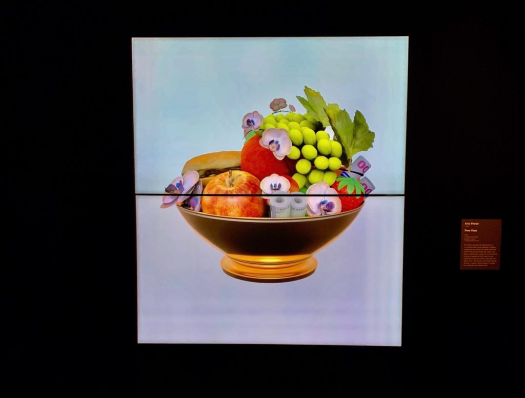 Kris Pierce, Free Food, 2018, 2-channel HD video, Duration: 4 minutes, 35 seconds, courtesy of the artist. Image by Ben Davis, Artnet.