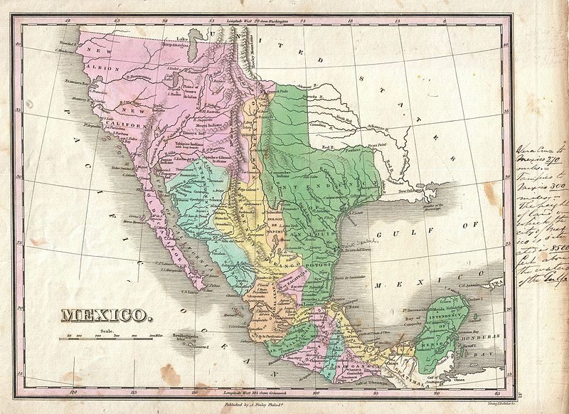 Historical map of Mexico showing territories like New California and New Mexico with boundaries.