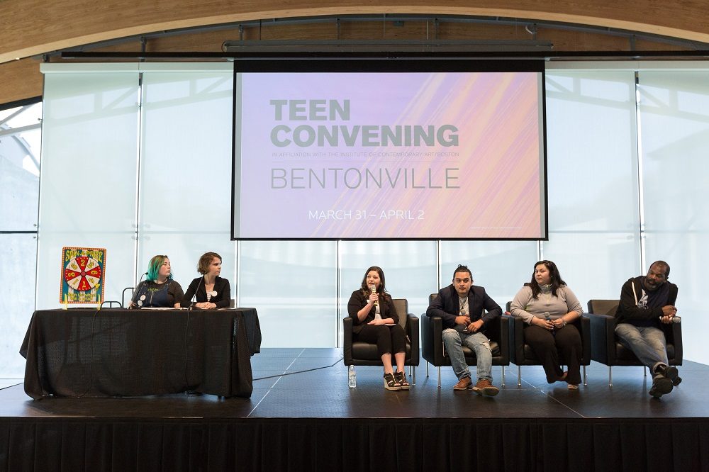 Photo by Marc F. Henning<br /> Teen Convening Panel discussion, featuring artist Paul Rucker (far right) on April 1, 2017, at Crystal Bridges Museum of American Art in Bentonville, Ark.