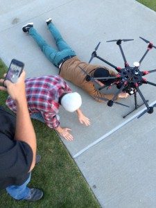 The grounded drone. Minor adjustments and battery changes were required between each flight. 