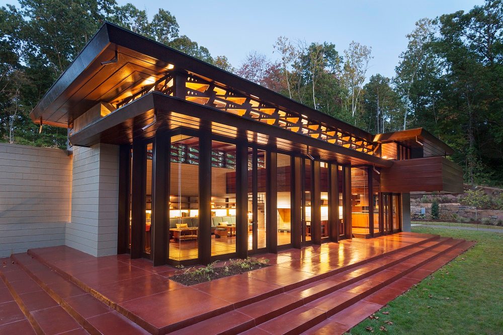 Back view of Frank Lloyd Wright's Bachman-Wilson House at Crystal Bridges Museum of American Art. Photo by Nancy Nolan