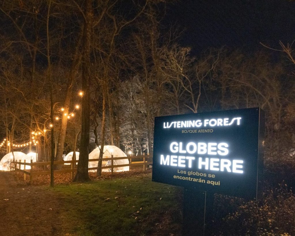 A sign in Listening Forest that says 