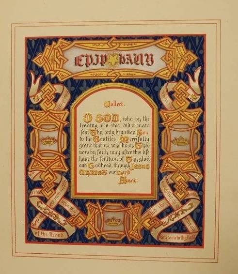 Illuminated manuscript page with decorative borders and 