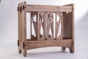 Magazine rack by Myron Williams, featuring details based on the clerestory windows found in the Bachman-Wilson House at Crystal Bridges. Photo by Dero Sanford. 