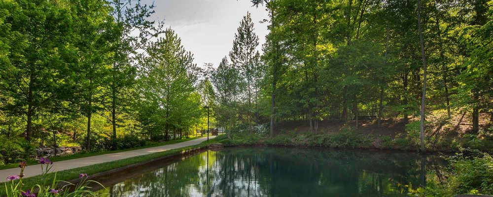 Terrenos de Crystal Bridges con un estanque