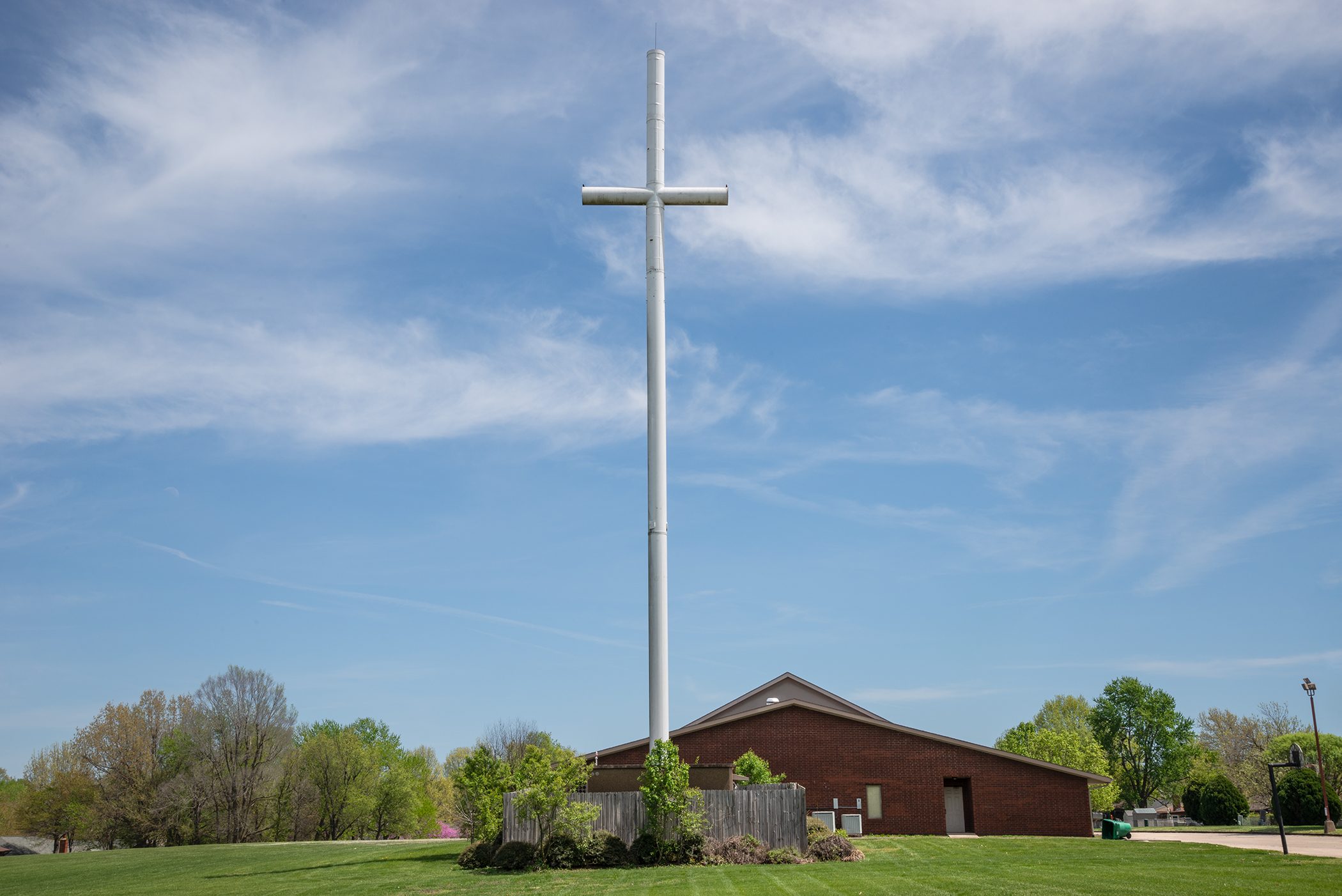 Art Miller, AT&amp;T Cellular Tower, First Church of the Nazarene, Springdale, Arkansas, 2019, Archival inkjet print mounted on archival board, 45 × 65 × 2 1/8 in., Courtesy of the artist and Sherry Leedy Contemporary Art.