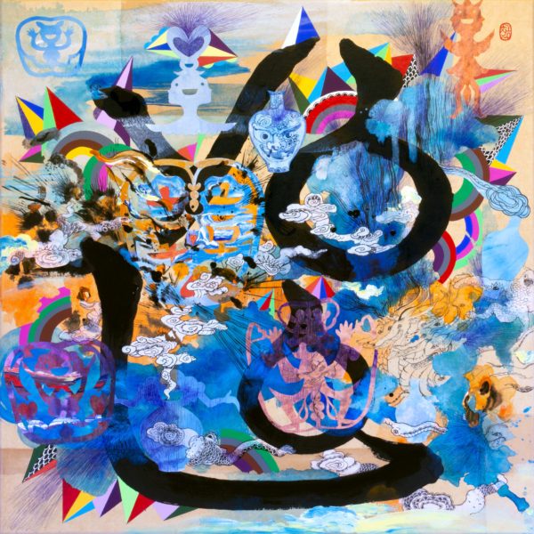 Jiha Moon, Mujigaeyolo, 2018, 30 x 30 in., Ink and acrylic on Hanji paper mounted on canvas, Courtesy of the artist and Mindy Solomon Gallery.