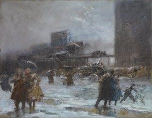 Everett Shinn "Cooper Square," ca. 1900-1908 Pastel on paper. Crystal Bridges Museum of American Art