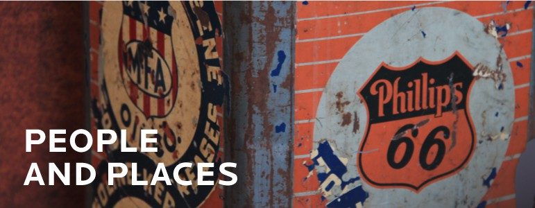 Vintage metal sign with MFA Oil and Phillips 66 logos, text 