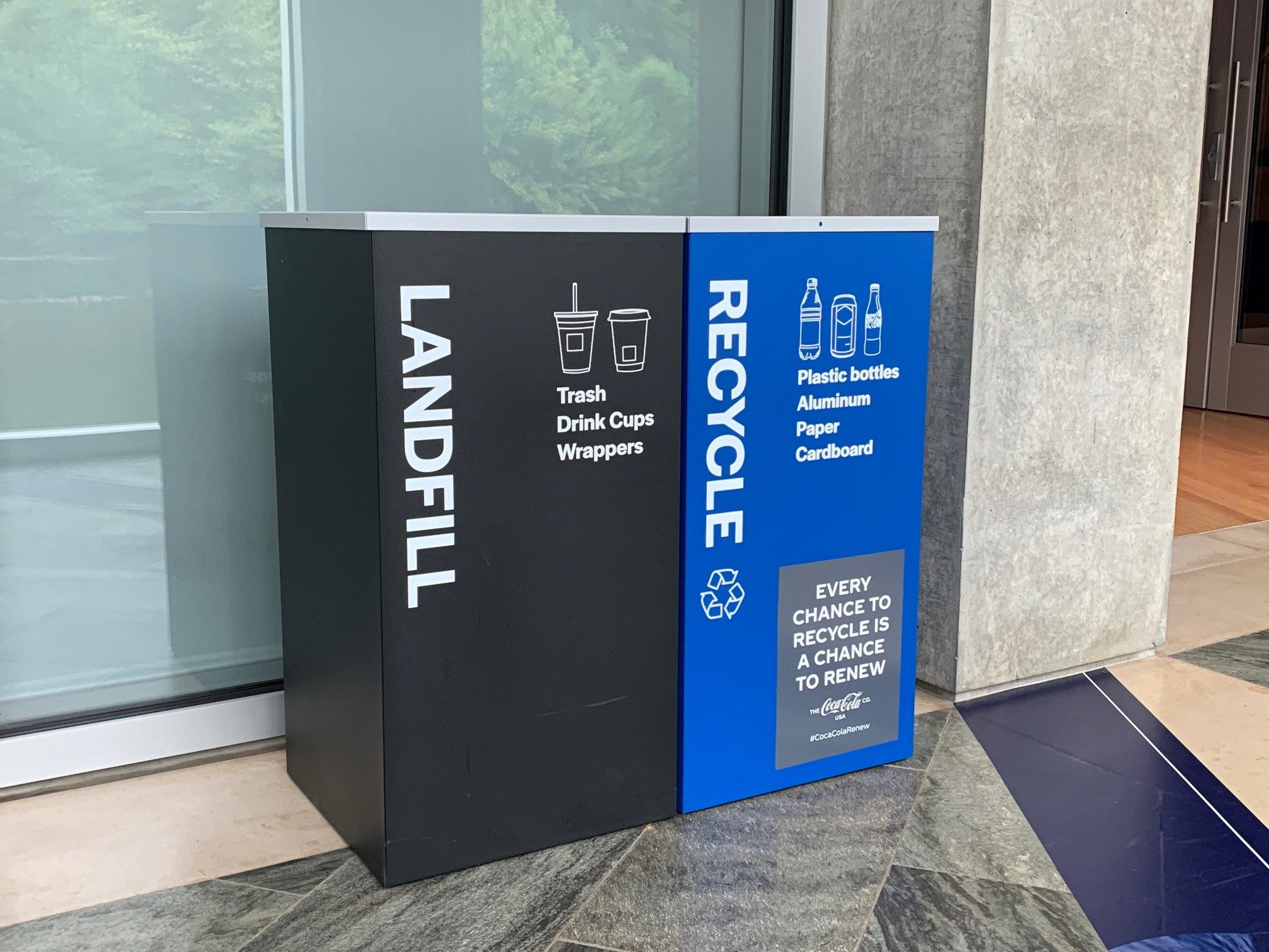 landfill for trash, cups, wrappers; recycle for bottles, aluminum, paper.