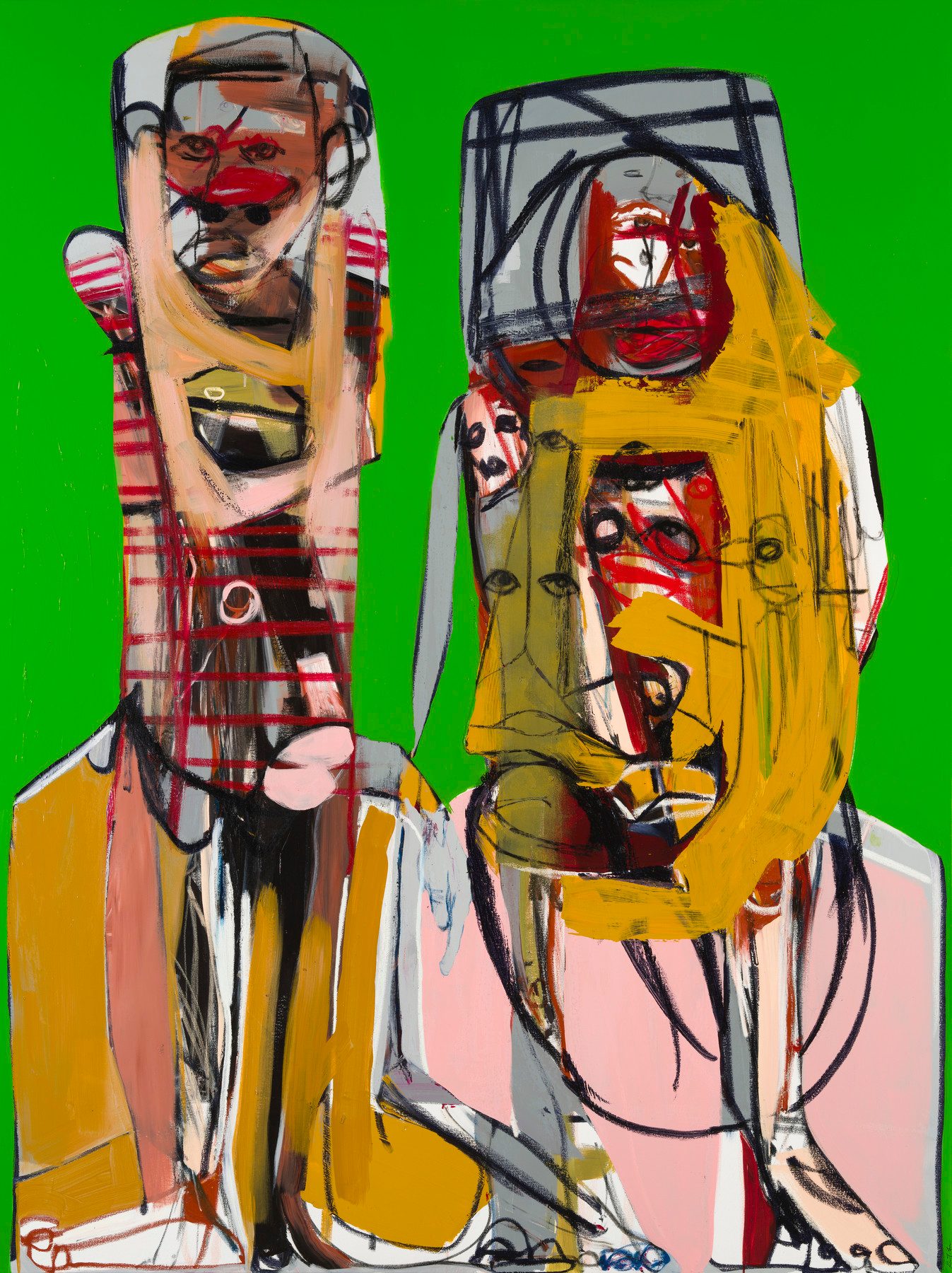 Genesis Tramaine, Evidence of Grace, 2020, acrylic, gouache, oil stick, and oil pastel on canvas, and Yahweh!, 96 in. × 72 in. × 2 1/2 in. (243.8 × 182.9 × 6.4 cm), Crystal Bridges Museum of American Art, Bentonville, Arkansas, Gift of Sarah Simmons, 2021.22. Photography by Edward C. Robison III.
