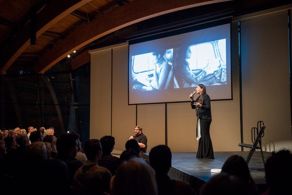 marina abramovic gives a lecture in the Great Hall