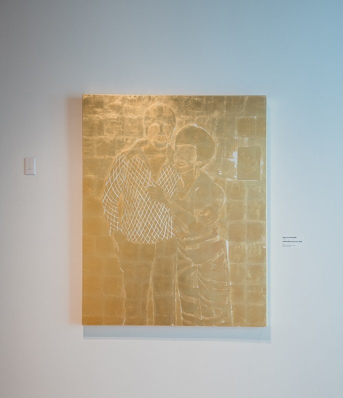Stacy Lynn Waddell, born 1966, Untitled (Dot and Leon 1972), 2019, composition gold leaf on canvas, 60 in. × 48 in. × 1 1/2 in. (152.4 × 121.9 × 3.8 cm), courtesy of the artist. Photo by Ironside Photography / Stephen Ironside.