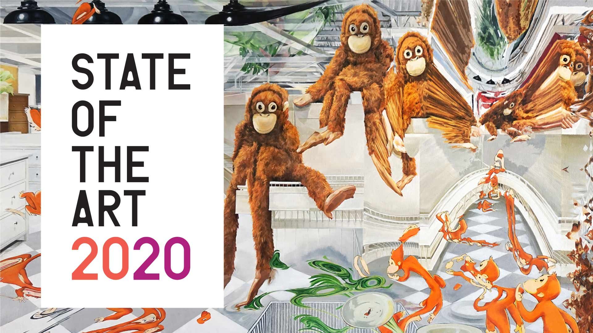 Artistic depiction of orangutans in motion with 