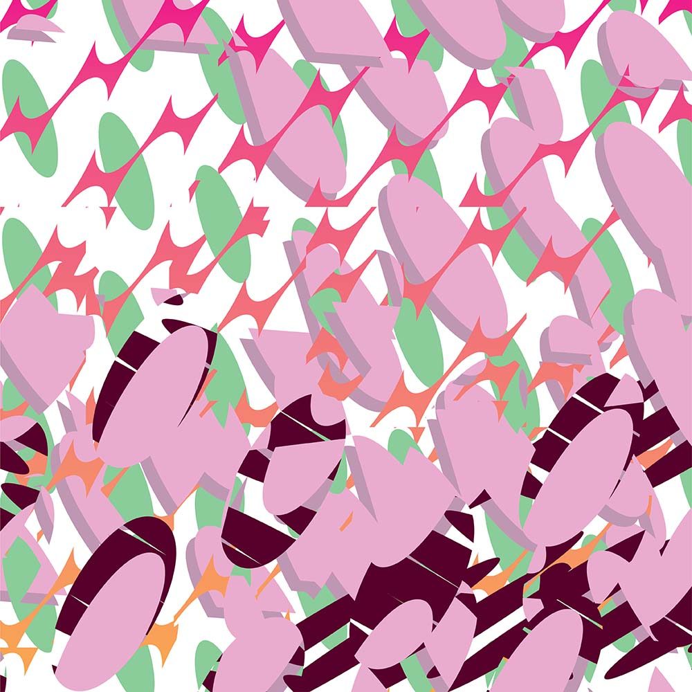 a pattern of oval shapes in magenta, pastel green, and brown colors intersecting with one another