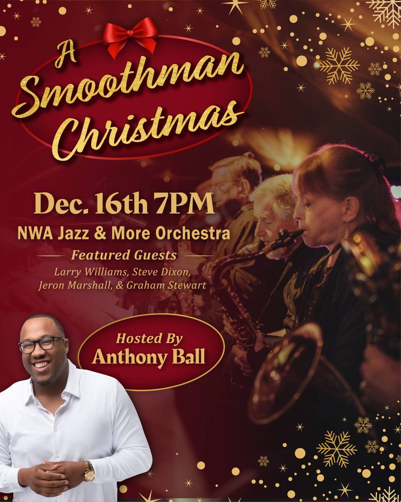 Promotional poster for A Smoothman Christmas concert Dec 16 7PM featuring NWA Jazz & More Orchestra.