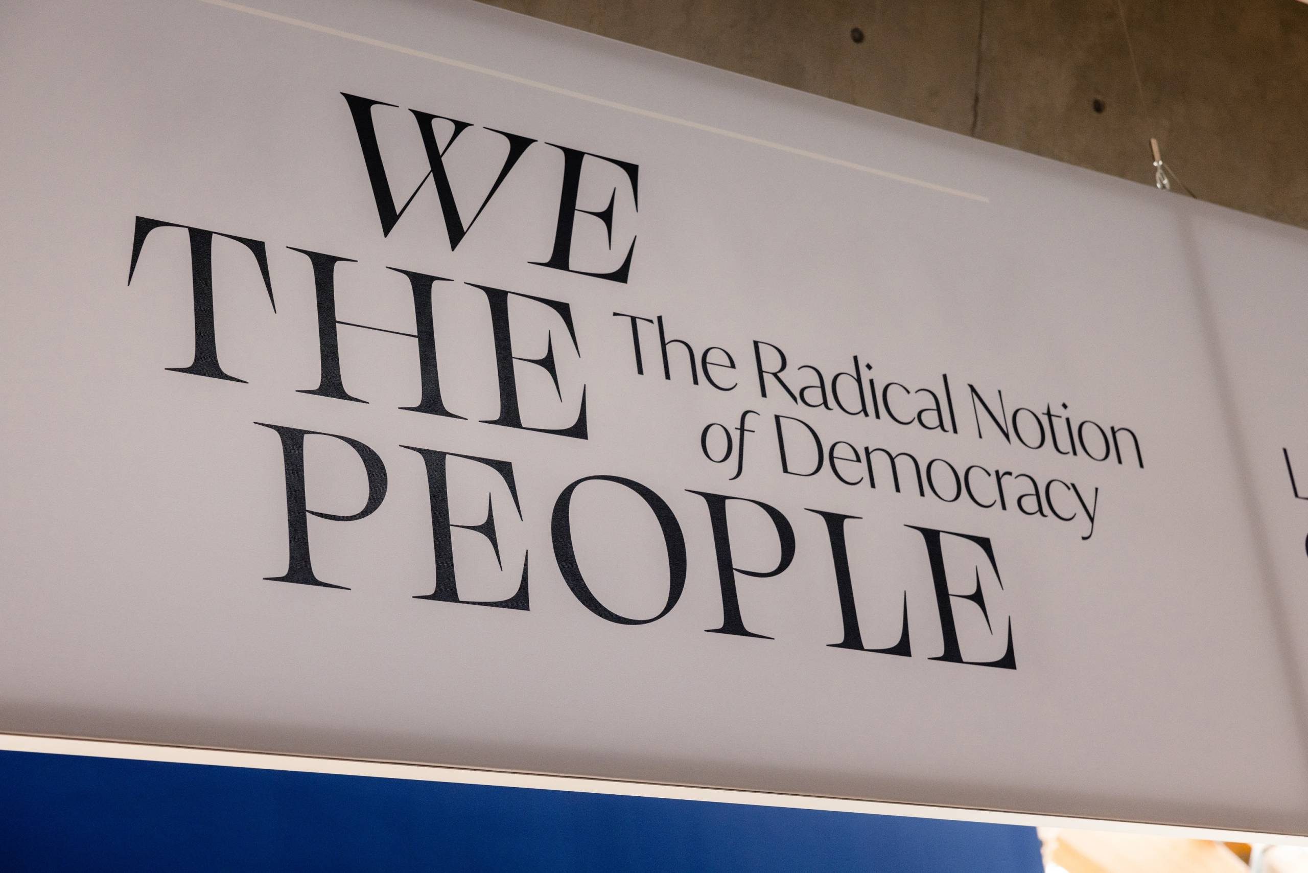 a white banner that says 