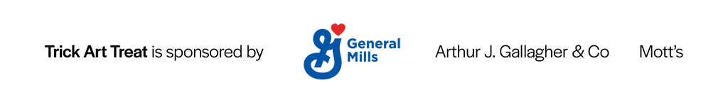 Trick Art Treat sponsorship message with logos of General Mills, Arthur J. Gallagher & Co, and Mott's