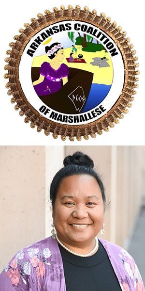 Melisa Laelan headhsot with Arkansas Coalition Of Marshallese logo above