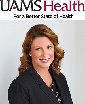 Lauren Haggard headshot with UAMS Health logo above