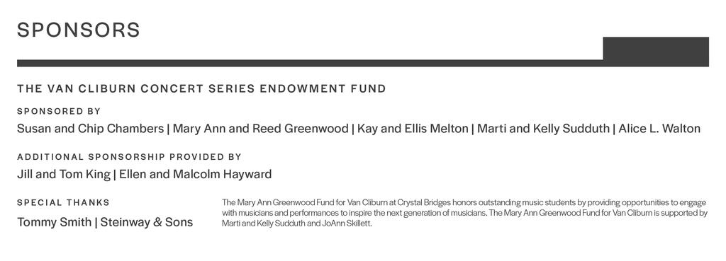 Sponsors of the Van Cliburn Concert Series Endowment Fund and special acknowledgments.